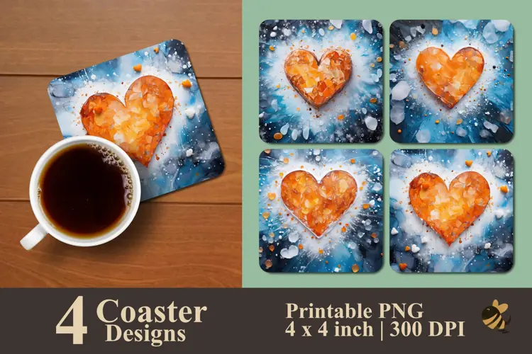 Orange Love Coaster Sublimation Designs