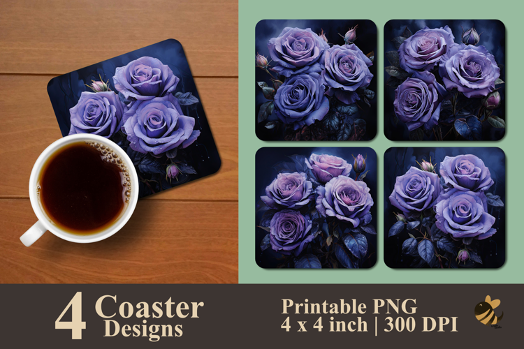 Velvet Twilight Roses Coaster Sublimation Design