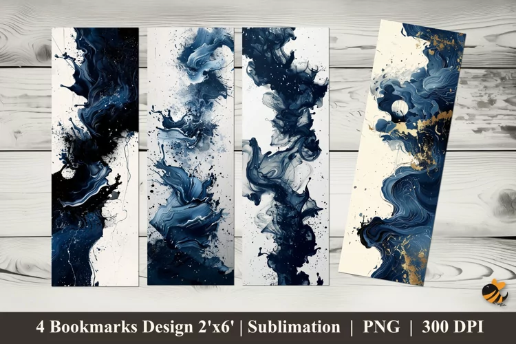 Blue Art Splash Bookmarks Sublimation Design