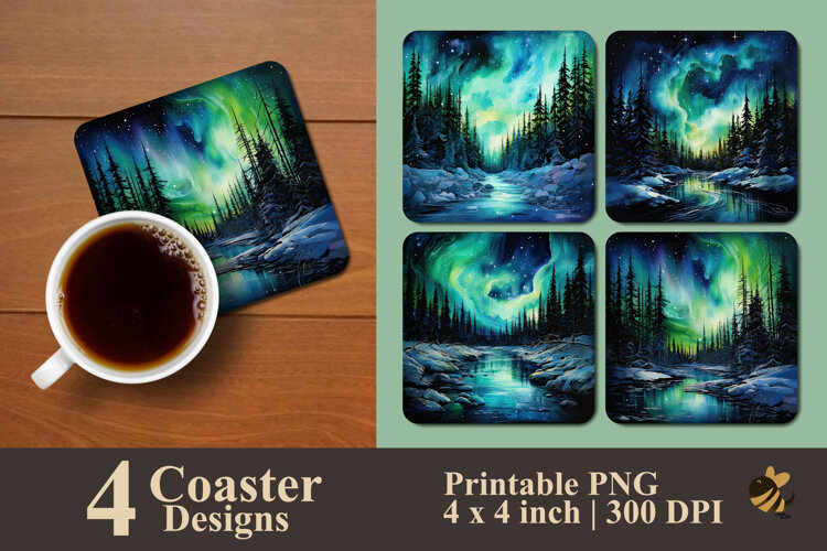 Arctic Night Glow Coaster Sublimation Design example image 1