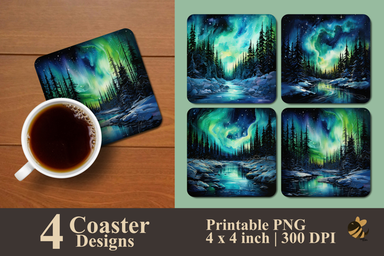 Arctic Night Glow Coaster Sublimation Design
