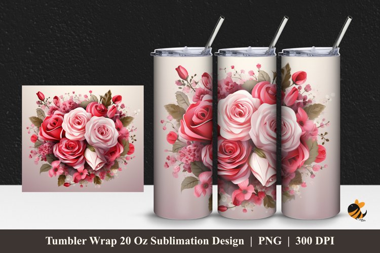 Romantic Flower Tumbler Wrap Sublimation Design 1 example image 1