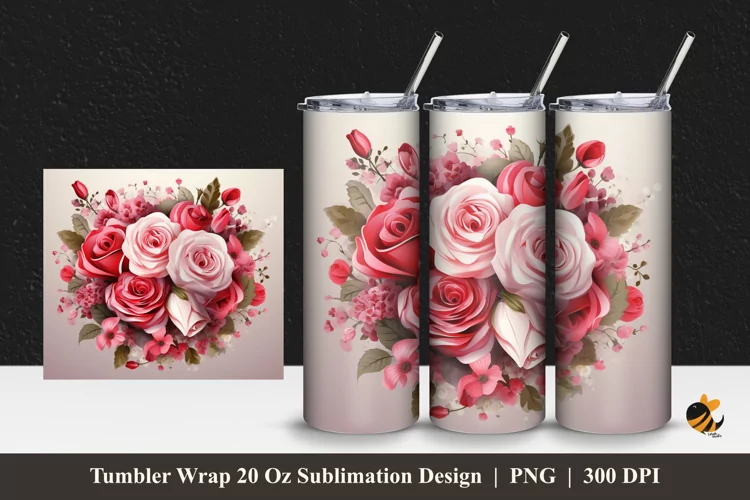 Romantic Flower Tumbler Wrap Sublimation Design 1