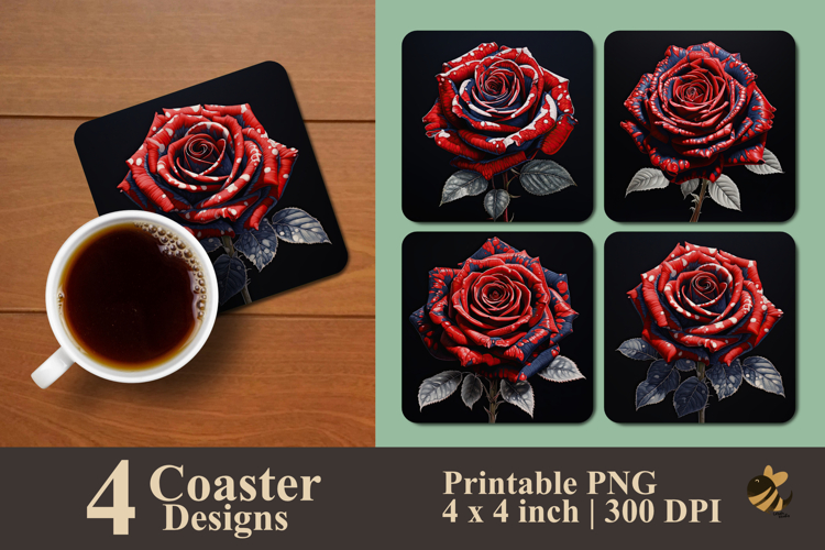 Spotted Red Rose Coaster Sublimation Design