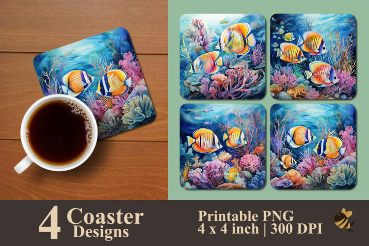 Butterfly Fish Undersea Coaster Sublimation Design