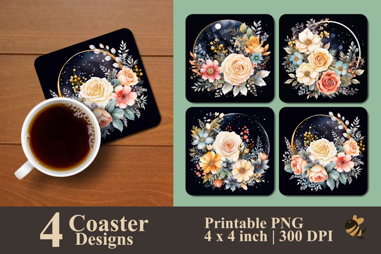 Beautiful Watercolor Flower Coaster Sublimation Designs