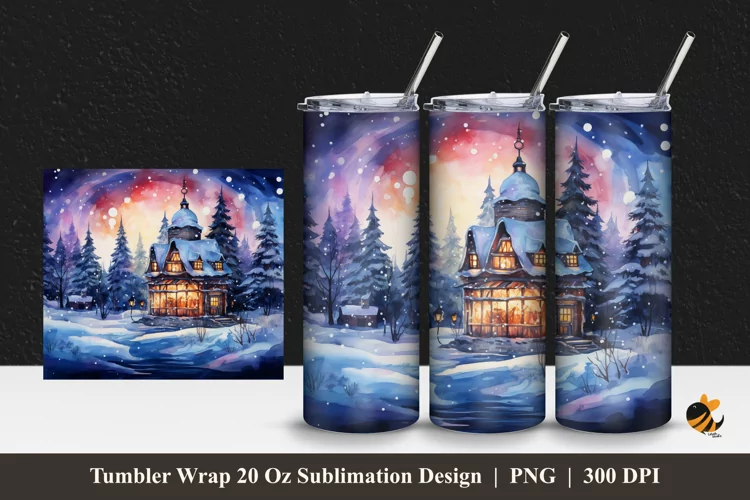 Beauty Winter House Tumbler Wrap Sublimation Design 1