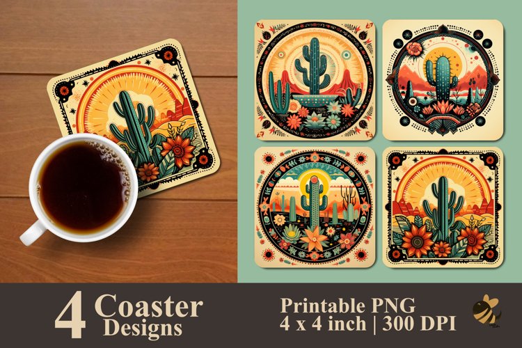 Boho Cactus Coaster Sublimation Designs