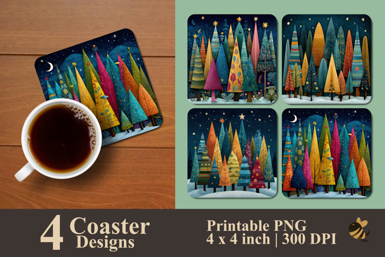 Unique Colorful Trees Coaster Sublimation Design