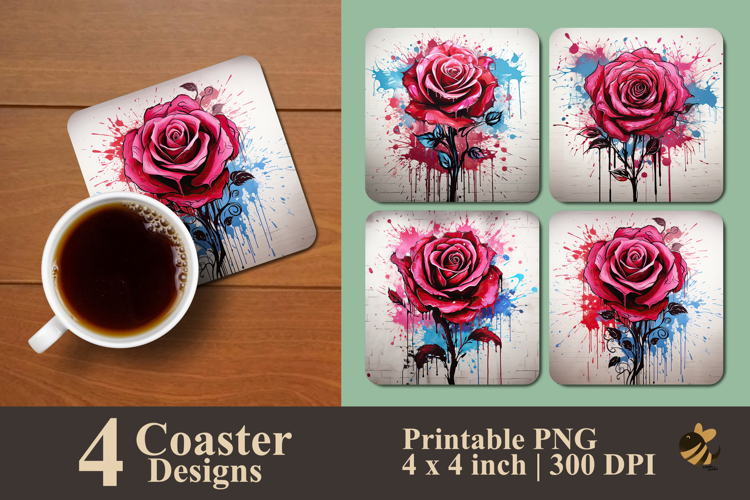 Art Of Pink Rose Coaster Sublimation Design