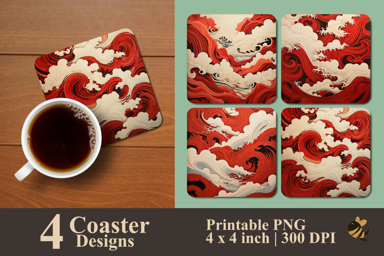 Waves of Fire Coaster Sublimation Design example image 1