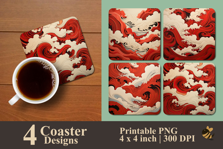 Waves of Fire Coaster Sublimation Design