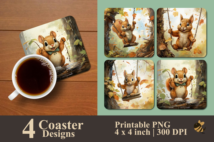 Baby Squirrel Fun Coaster Sublimation Design