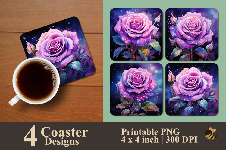 Lavender Dawn Rose Coaster Sublimation Design