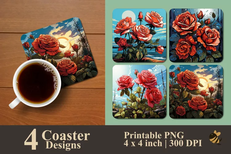 Evening Rose Coaster Sublimation Designs