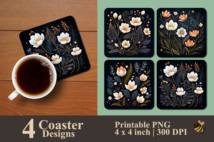 Botanical Doodle Coaster Sublimation Design