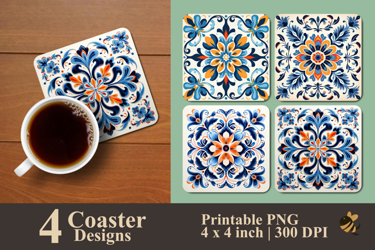 Oriental Tile Floral Coaster Sublimation Design