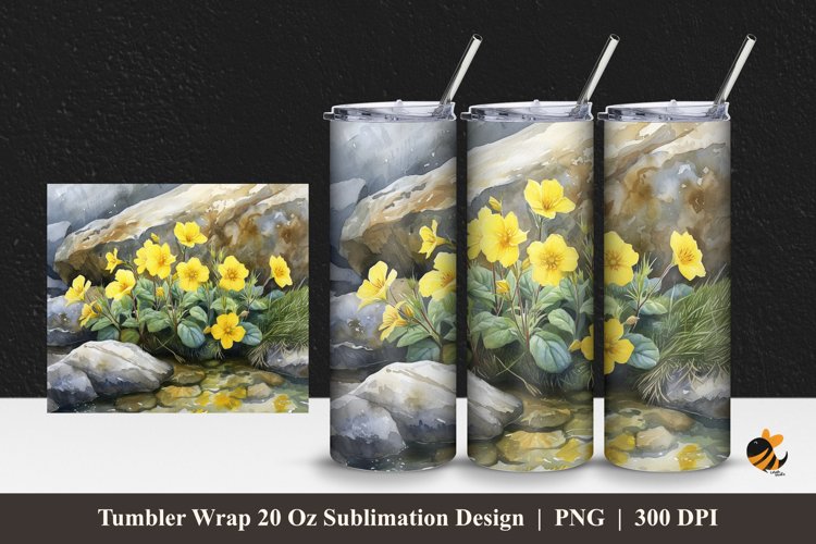 Oenothera Flower Tumbler Wrap Sublimation Design 1 example image 1