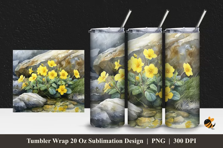Oenothera Flower Tumbler Wrap Sublimation Design 1
