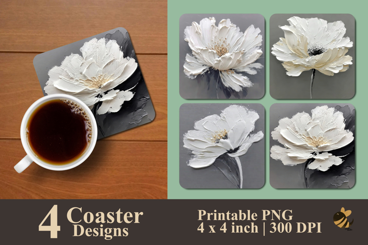 Painting White Flower Coaster Sublimation Design