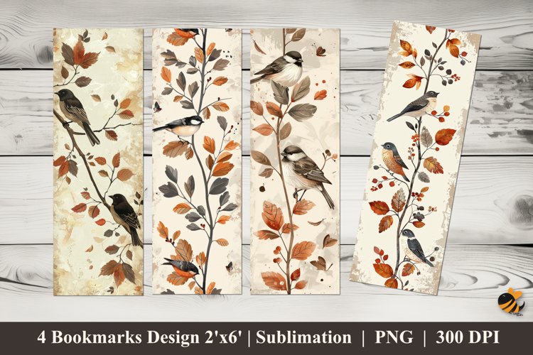 Birds and Leaves Bookmarks Sublimation Design example image 1