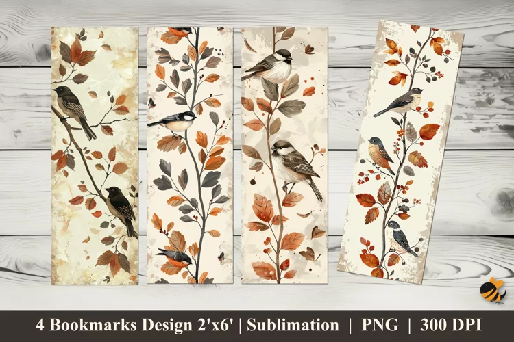 Birds and Leaves Bookmarks Sublimation Design