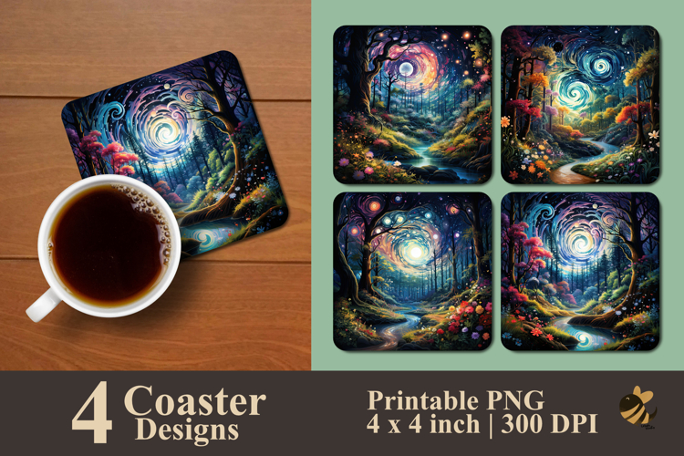 Colorful Cosmic Forest Coaster Sublimation Design