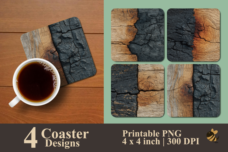Charred Wood Line Coaster Sublimation Design