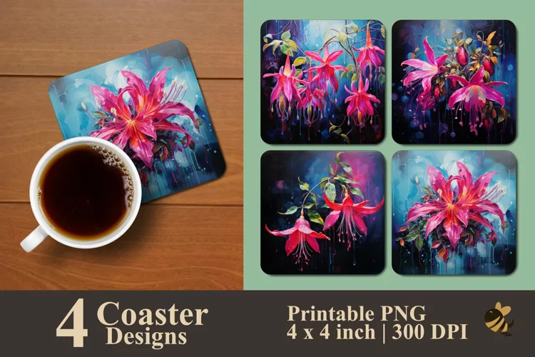 Fuchsia Flowers Coaster Sublimation Designs