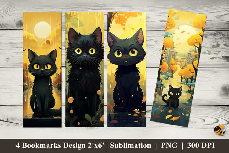 Cat Film Illustration Bookmarks Sublimation Design
