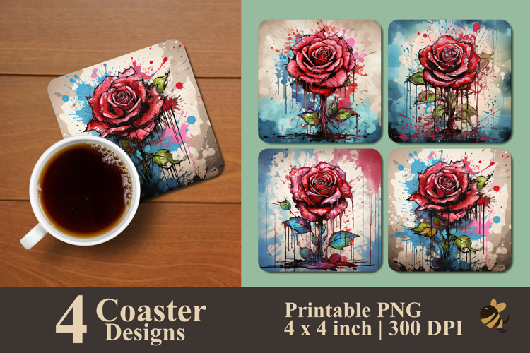 Ink Splash Graffiti Rose Coaster Sublimation Design