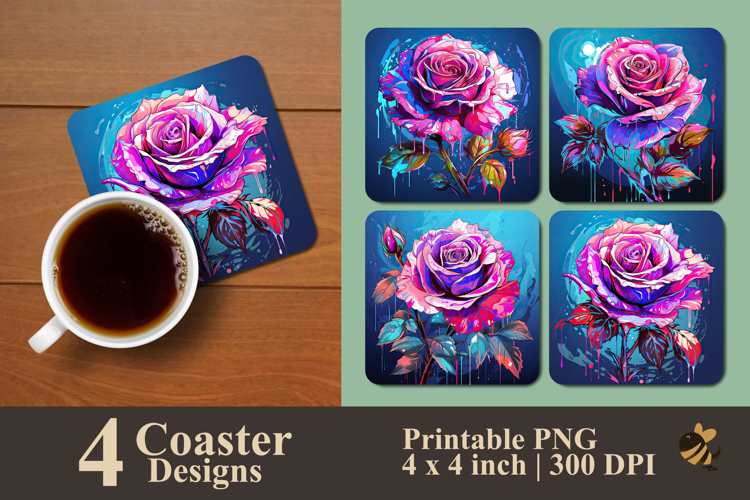 Vaporwave Graffiti Rose Coaster Sublimation Design