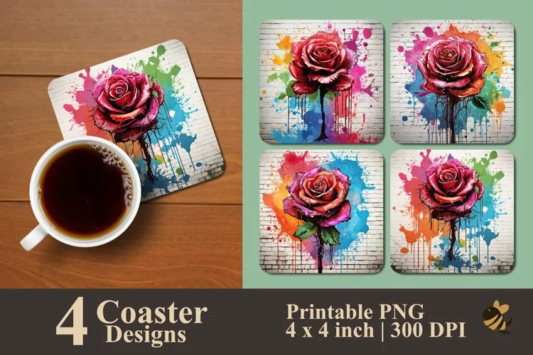 Tricolor Rose Coaster Sublimation Designs