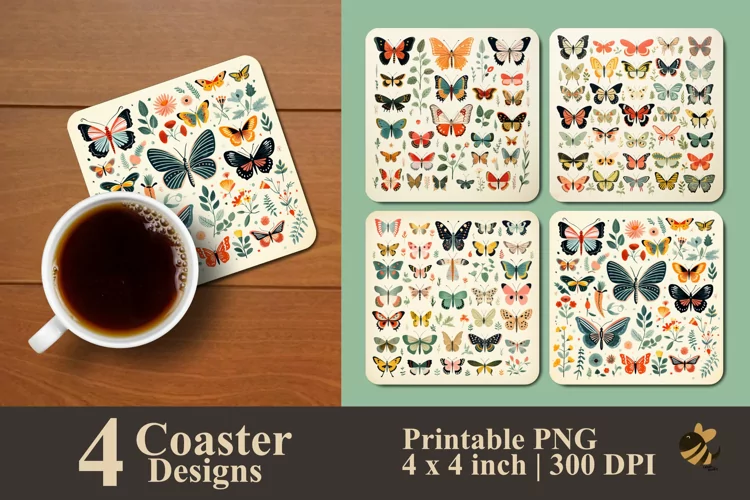 Lots of Butterflies Coaster Sublimation Designs