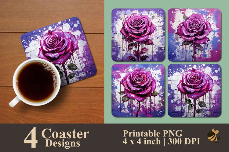 Violet Art Rose Coaster Sublimation Design