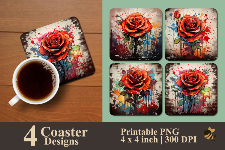 Rose Coaster Sublimation Design