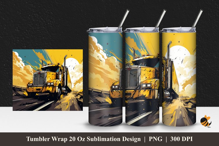 Yellow Truck Tumbler Wrap Sublimation Design 1