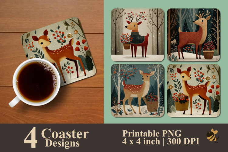 Cute Deer Coaster Sublimation Design