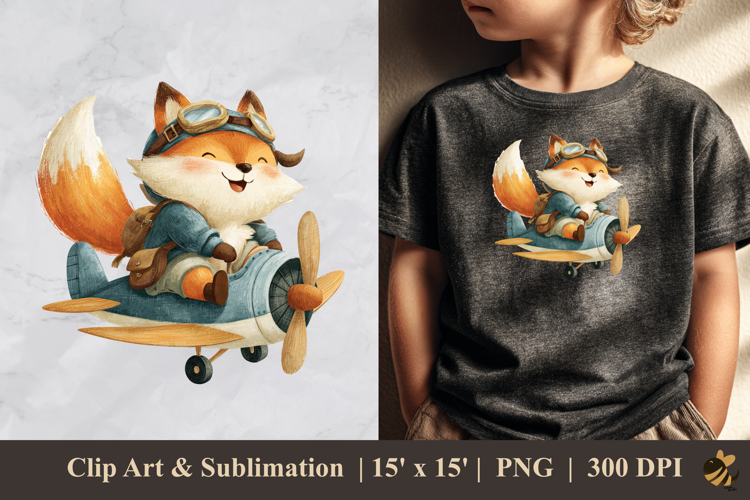 Cute Fox Pilot DTF Sublimation Clipart Design 1