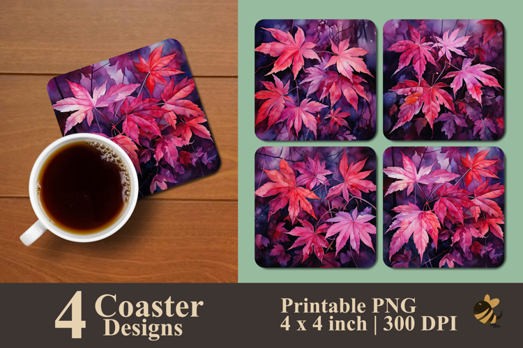 Dark Red Serenity leaves Coaster Sublimation Design
