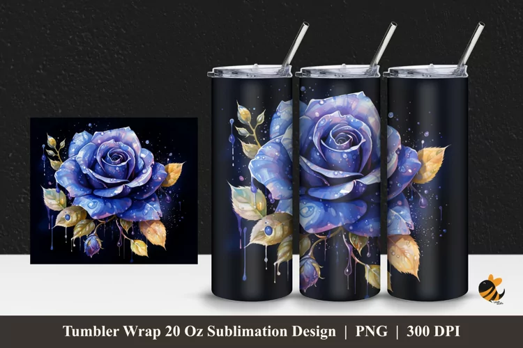 Dark Blue Rose Tumbler Wrap Sublimation Design 1