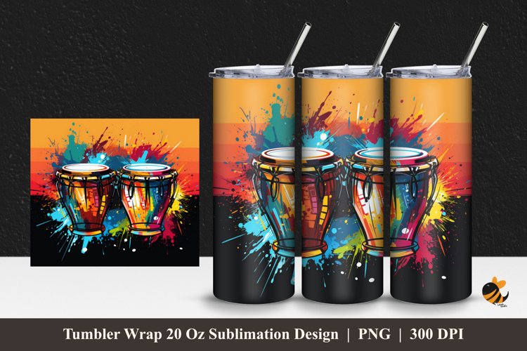 Bongo Drumb Tumbler Wrap Sublimation Design 1 example image 1