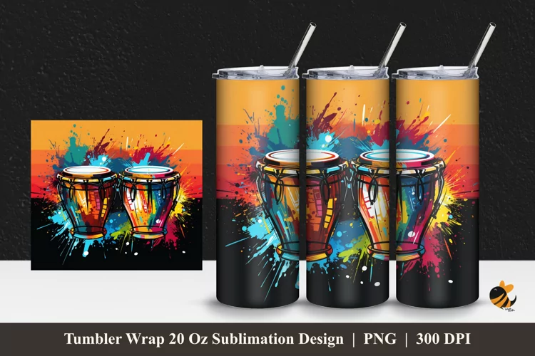 Bongo Drumb Tumbler Wrap Sublimation Design 1
