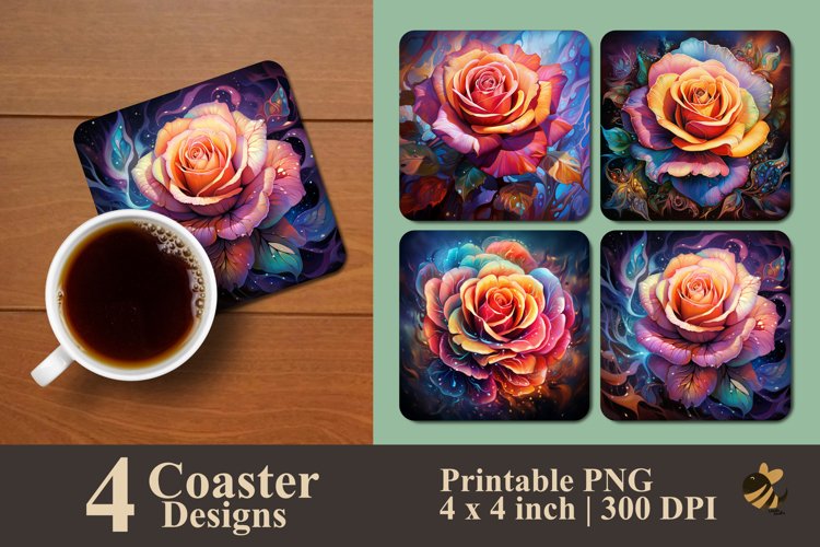Rainbow Rose Coaster Sublimation Designs example image 1