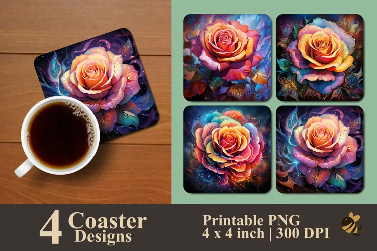 Rainbow Rose Coaster Sublimation Designs