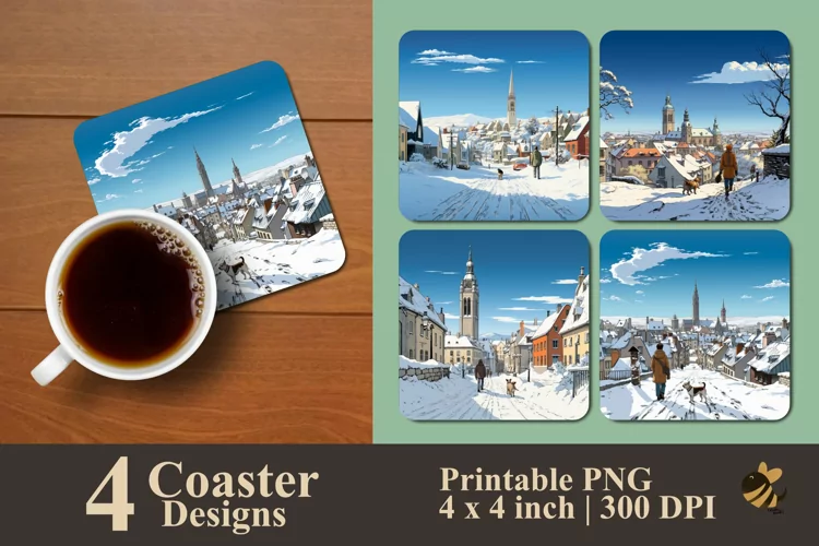 Snow City Coaster Sublimation Designs