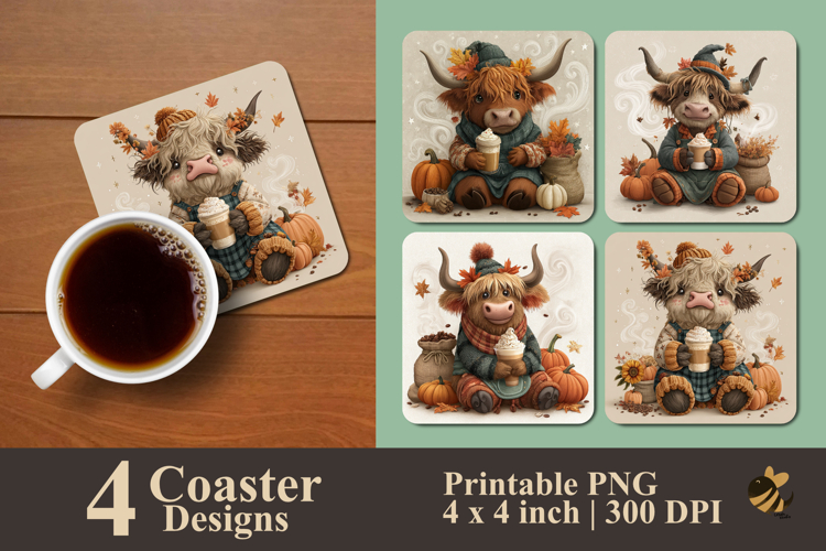 Highland Cow Relaxing Coaster Sublimation Design
