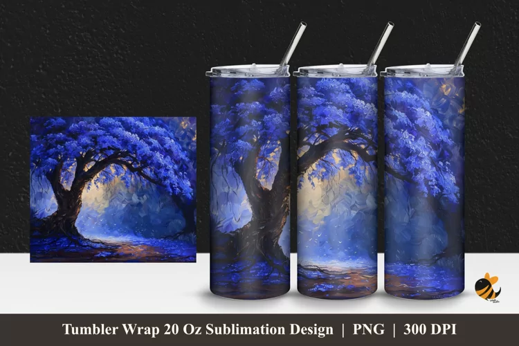 Painting Purple Tree Tumbler Wrap Sublimation Design 1