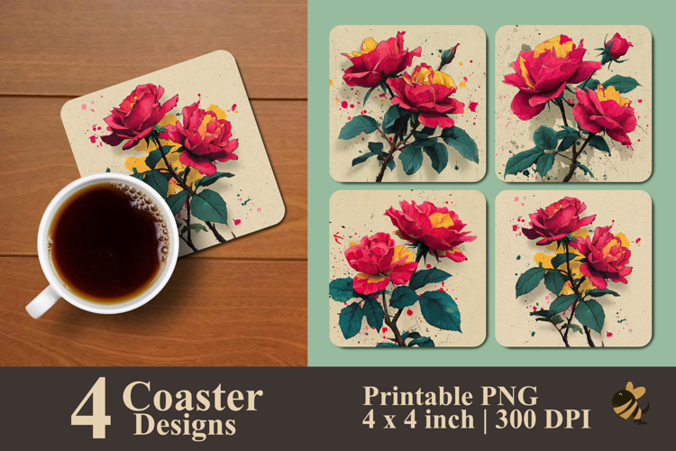 Ink Blooming Rose Coaster Sublimation Design