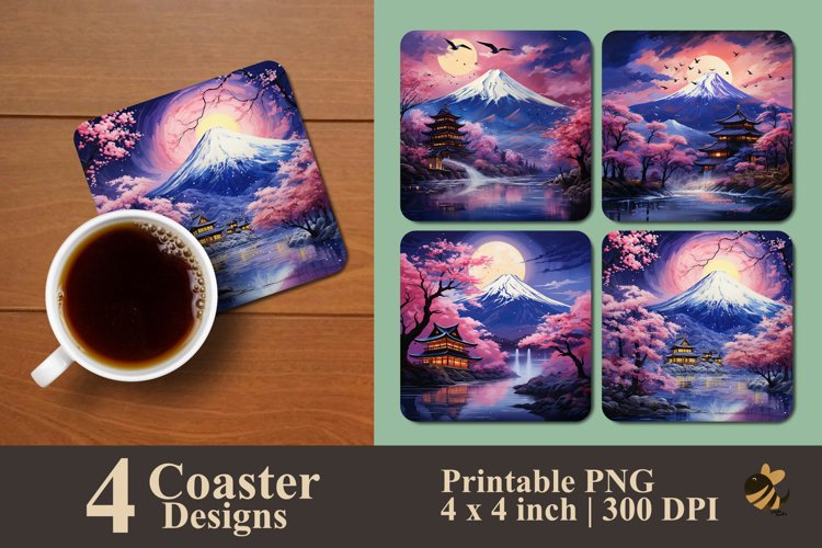 Mount Fuji View Coaster Sublimation Design